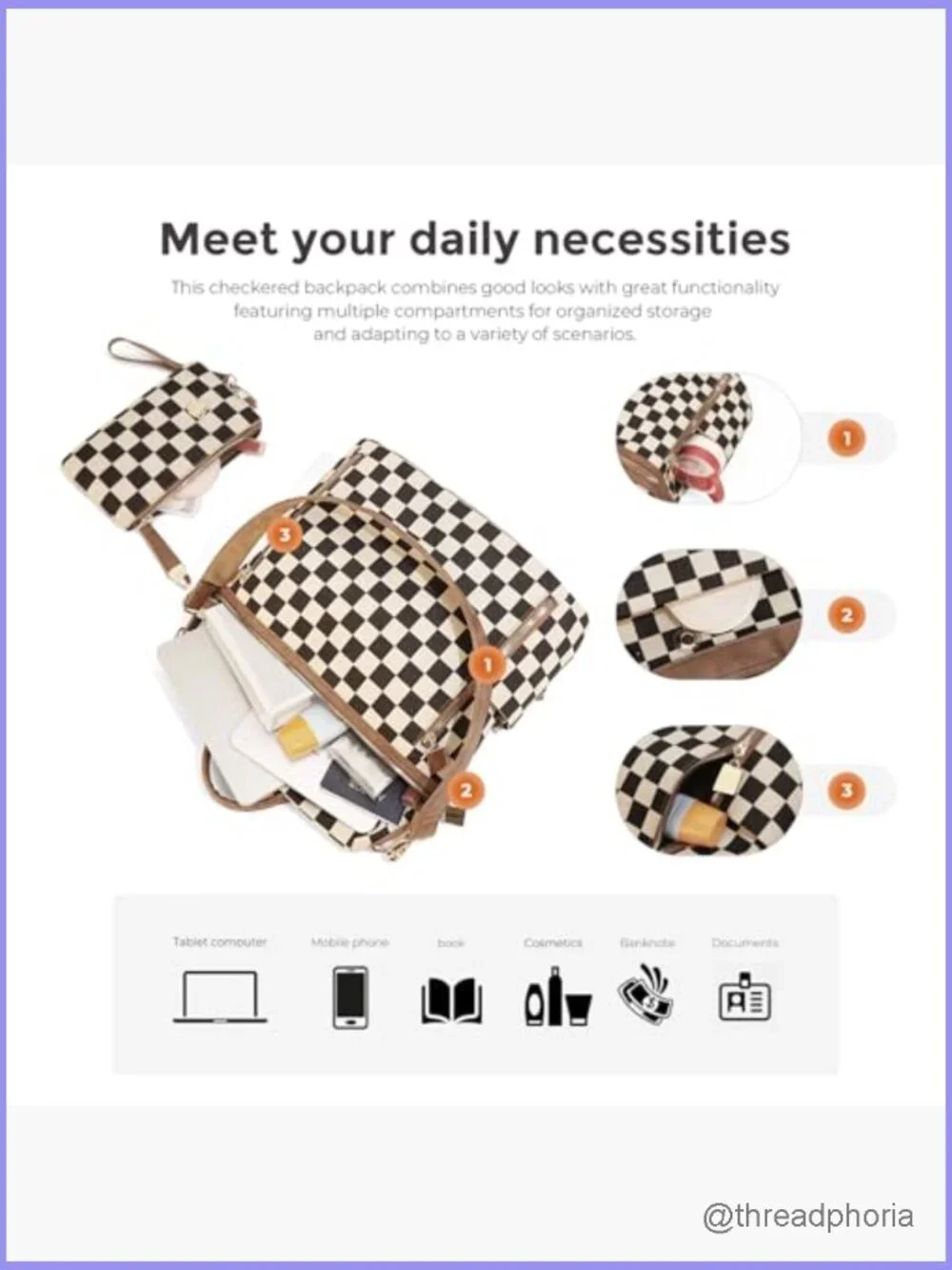 Vintage Style Checkered Backpack Purse for Women - Plaid Daypack with Multiple